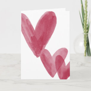 Red watercolor hearts on Valentine's Card