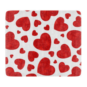 Red Watercolor Hearts Pattern Cutting Board