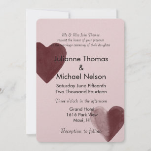 Red Watercolor Hearts Pink Wedding Invitation