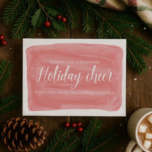 Red Watercolor Holiday Cheer Flat Card (Red Watercolor Holiday Cheer Christmas Flat Card)