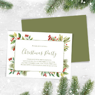 Red Watercolor Holly Berries Christmas Party Holiday Card