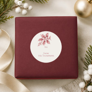 Red Watercolor Holly Christmas Gift Tag Sticker