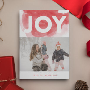 Red Watercolor JOY Holiday Christmas Photo Card