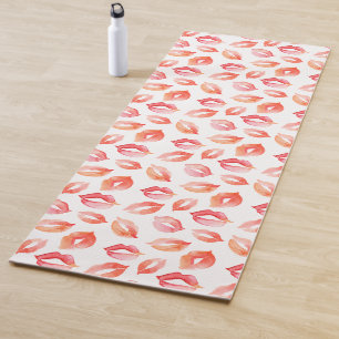 Red Watercolor Kisses Lips Yoga Mat