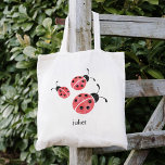 Red Watercolor Ladybugs Personalised Tote Bag<br><div class="desc">This tote bag features three sweet ladybugs in soft red and charcoal watercolors. Coordinates with our collection of Watercolor Ladybug clothing and accessories. Customise with a name if you wish -- makes a perfect party favour for girls' birthday parties!</div>