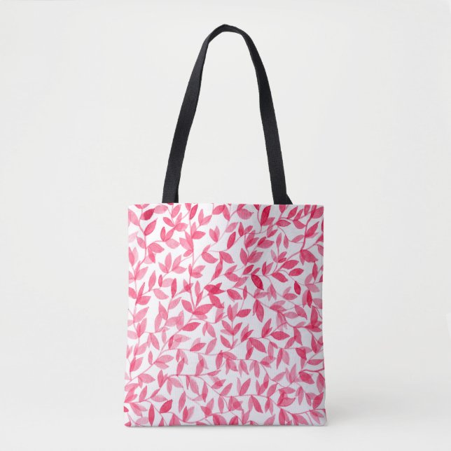 Red watercolor leaves design tote bag (Front)