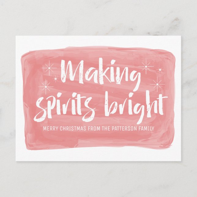 Red Watercolor Making Spirits Bright Holiday Postcard (Front)