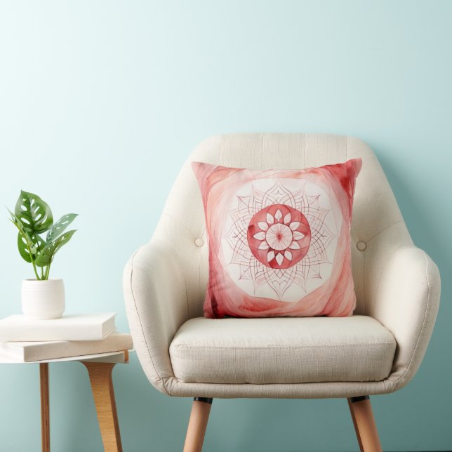 Red watercolor mandala flower cushion (Chair)