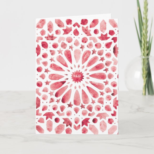 Red Watercolor Meditteranean Tile Pattern Folded Programme (Front)