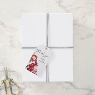 Red Watercolor Peony Wedding Thank You Gift Tags
