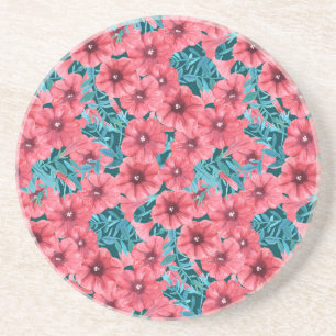 Red watercolor petunia flower pattern coaster