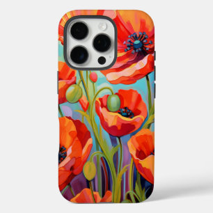 Red watercolor poppies iPhone 16 pro case