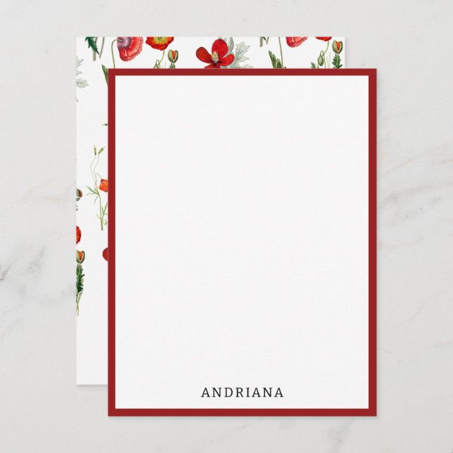 Red Watercolor Poppies Florals Card (Front/Back)