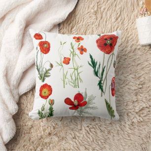 Red Watercolor Poppies Florals Cushion