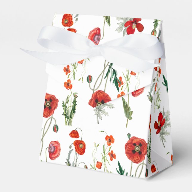 Red Watercolor Poppies Florals Favour Box (Front Side)