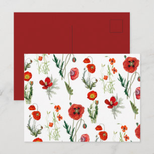 Red Watercolor Poppies Florals Holiday Postcard