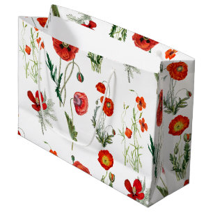 Red Watercolor Poppies Florals Large Gift Bag