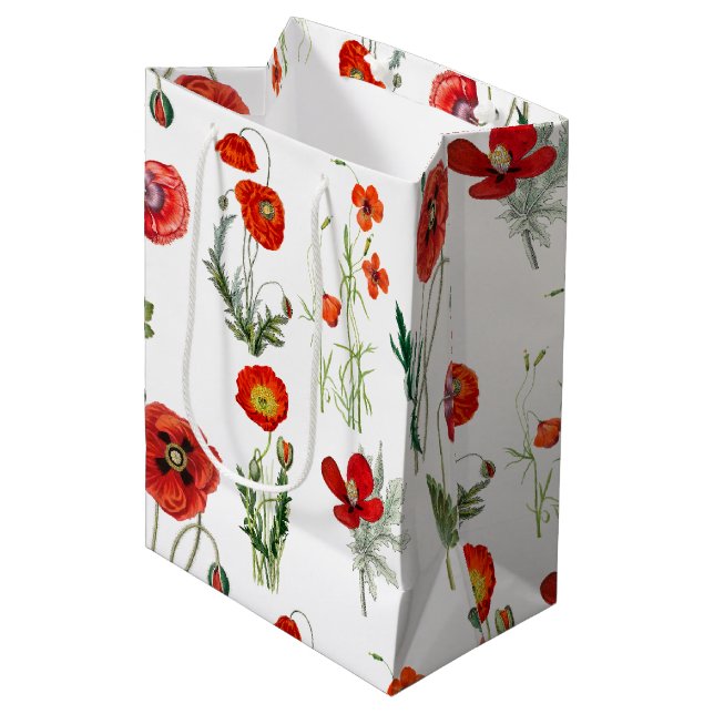 Red Watercolor Poppies Florals Medium Gift Bag (Front Angled)