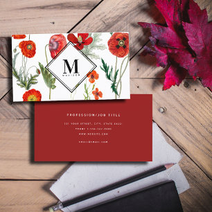 Red Watercolor Poppies Florals Professional  Business Card