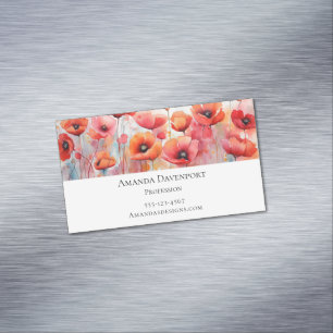Red Watercolor Poppies in a Field Magnetic Business Card