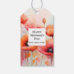 Red Watercolor Poppies in a Field Mother's Day Gift Tags