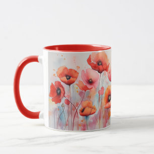 Red Watercolor Poppies in a Field Mug