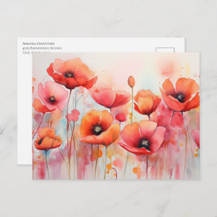 Red Watercolor Poppies in a Field Postcard