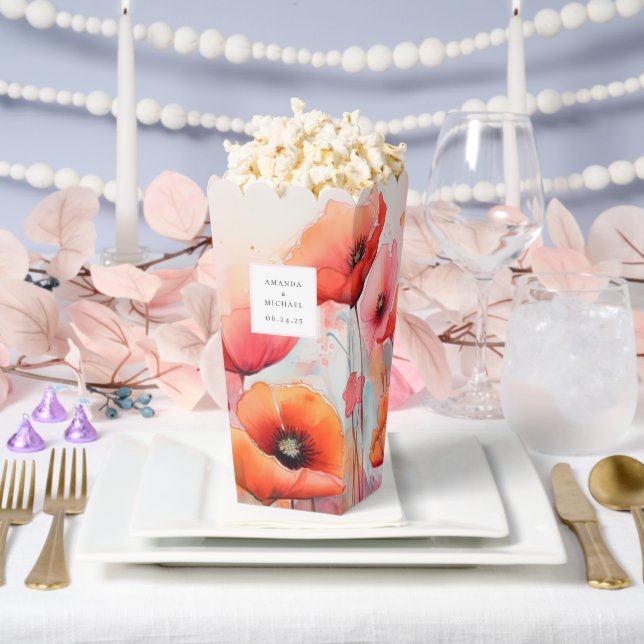 Red Watercolor Poppies in a Field Wedding Favour Box (Wedding)