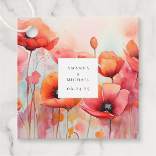 Red Watercolor Poppies in a Field Wedding Favour Tags