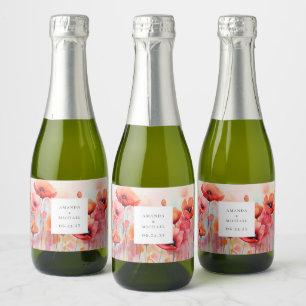 Red Watercolor Poppies in a Field - Wedding Sparkling Wine Label