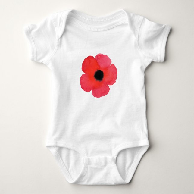 Red Watercolor Poppy Baby Bodysuit (Front)