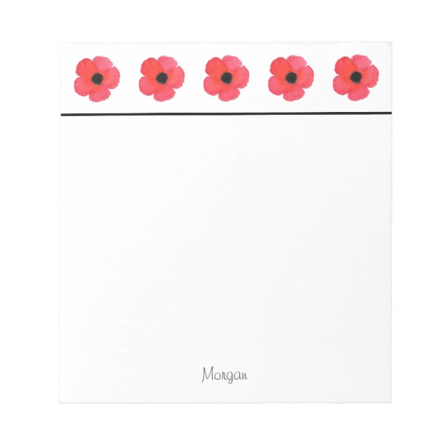Red Watercolor Poppy Pattern Notepad (Front)