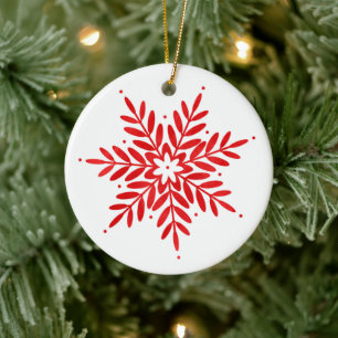 Red Watercolor Snowflake Ceramic Tree Decoration