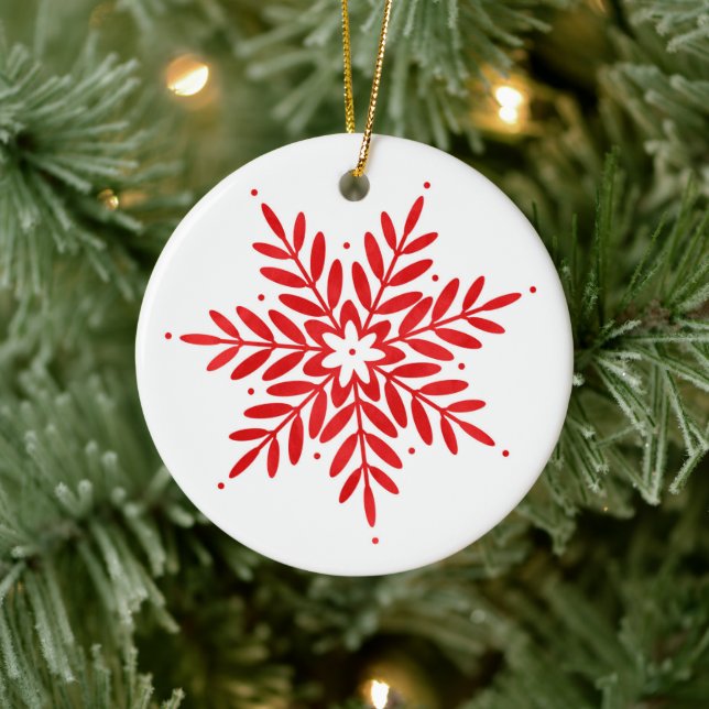 Red Watercolor Snowflake  Ceramic Tree Decoration (Tree)