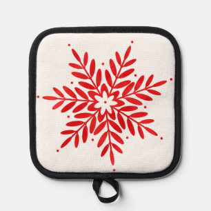 Red Watercolor Snowflake Pot Holder