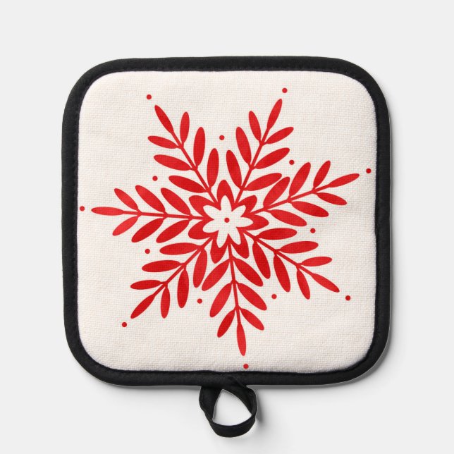 Red Watercolor Snowflake  Pot Holder (Front)