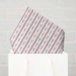 Red Watercolor Sprigs Stripes Christmas Tissue Paper