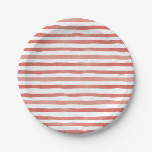 Red Watercolor Stripe Pirate Birthday Paper Plate