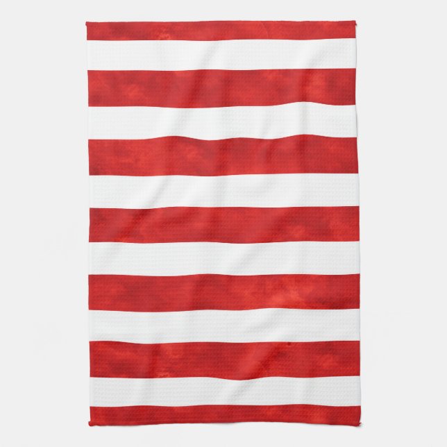 Red Watercolor Stripes Tea Towel (Vertical)