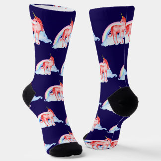 Red Watercolor Unicorn Premium Crew Socks