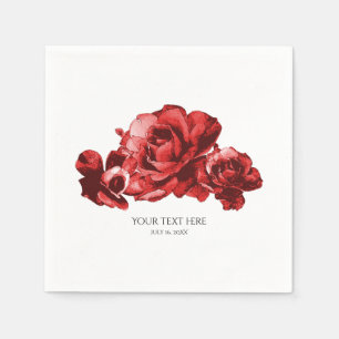 Red Watercolor Vintage Roses Elegant Floral Napkin