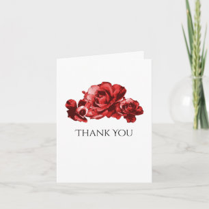 Red Watercolor Vintage Roses Elegant Thank You Card