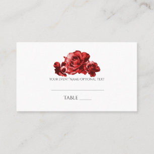 Red Watercolor Vintage Roses Wedding Seating Place Card
