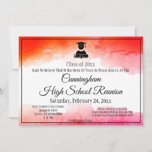 Red Watercolor White High School Class Reunion Invitation