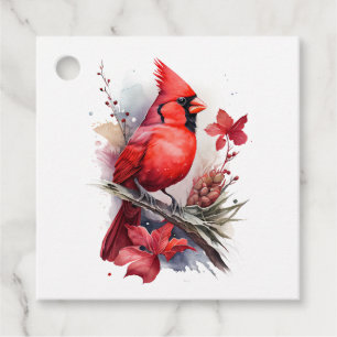 Red Watercolor Winter Cardinal Favour Tags