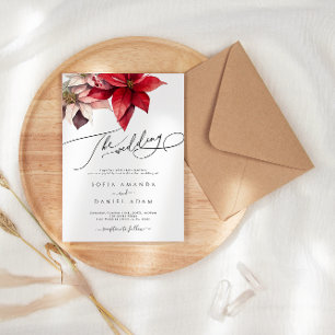 Red Watercolor Winter Floral Wedding Invitation