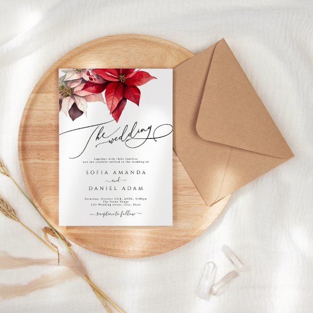 Red Watercolor Winter Floral Wedding Invitation (Creator Uploaded)
