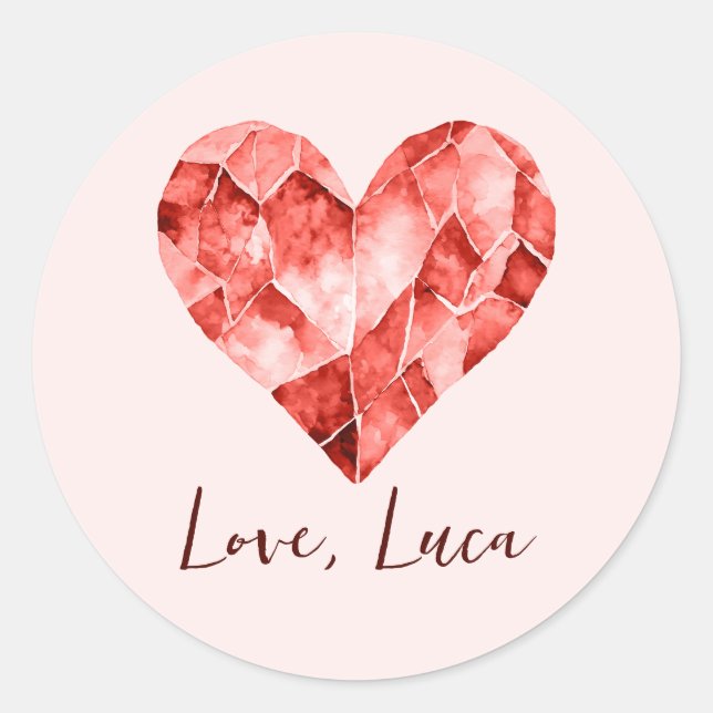Red watercolour diamond heart for a lovely  classic round sticker (Front)