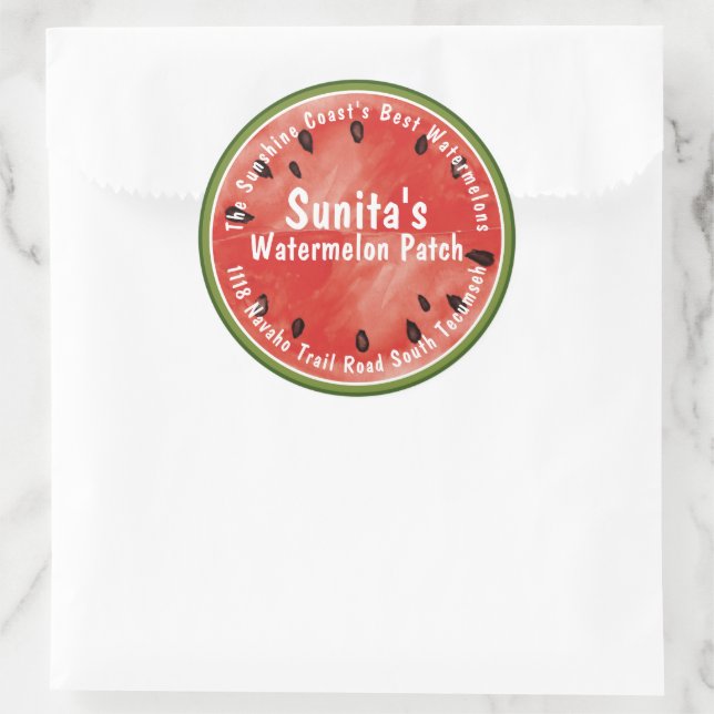 Red Watermelon Business Produce Three Inch Classic Round Sticker (Bag)