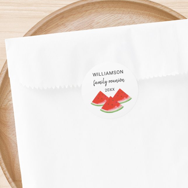 Red Watermelon Family Reunion Classic Round Sticker (Creator Uploaded)